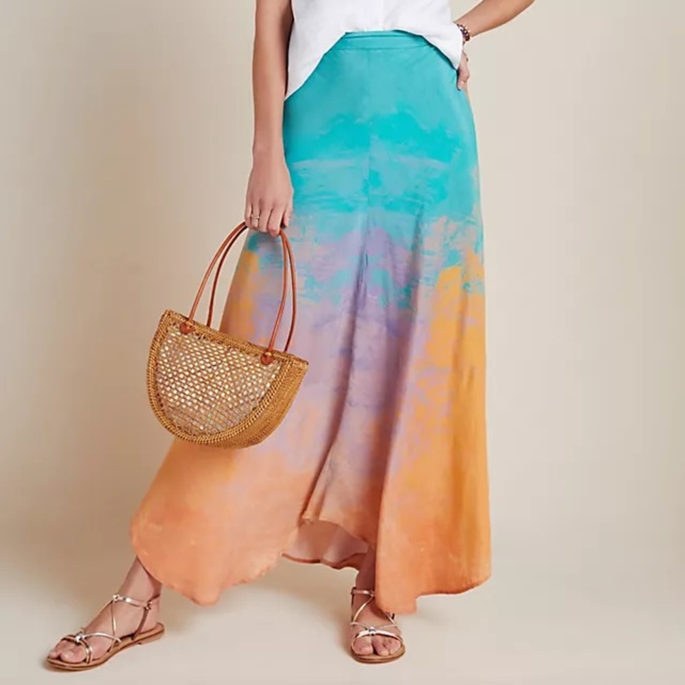 Anthropologie tie dye bias maxi skirt